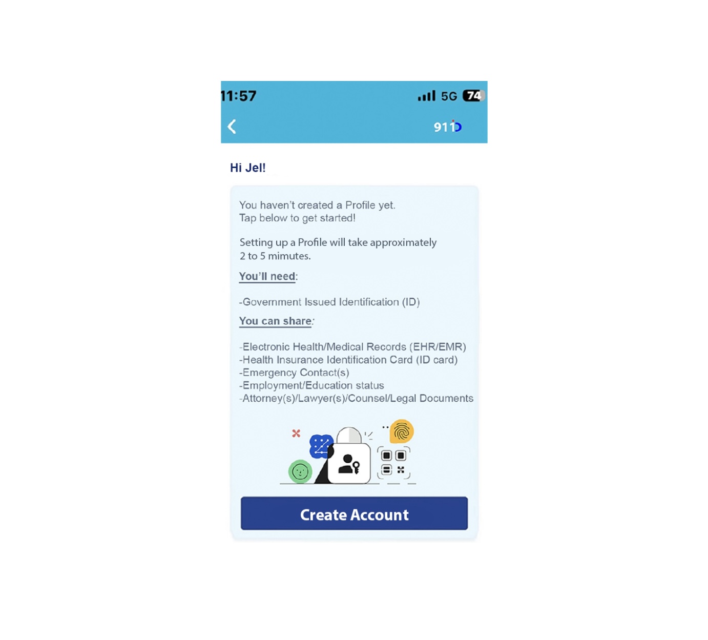 911 ID Create account profile