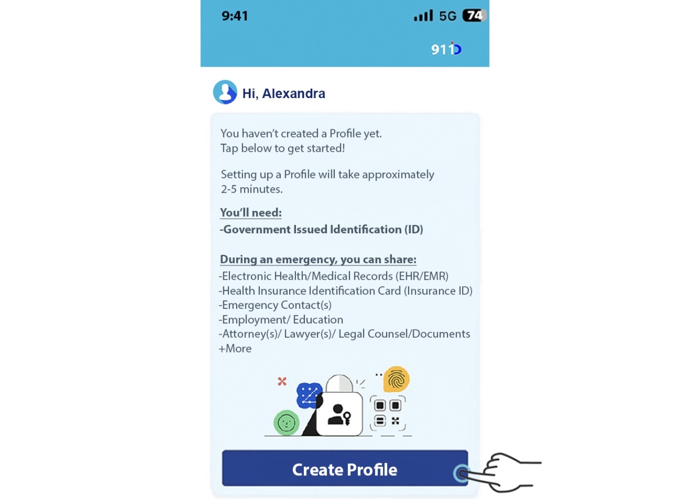 911 ID Create account profile