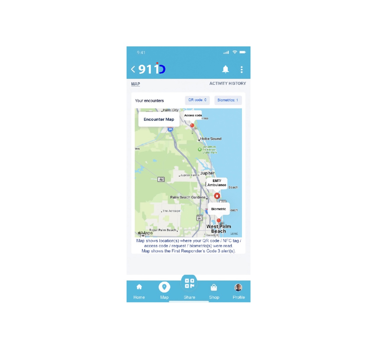911 ID Emergency encounter map
