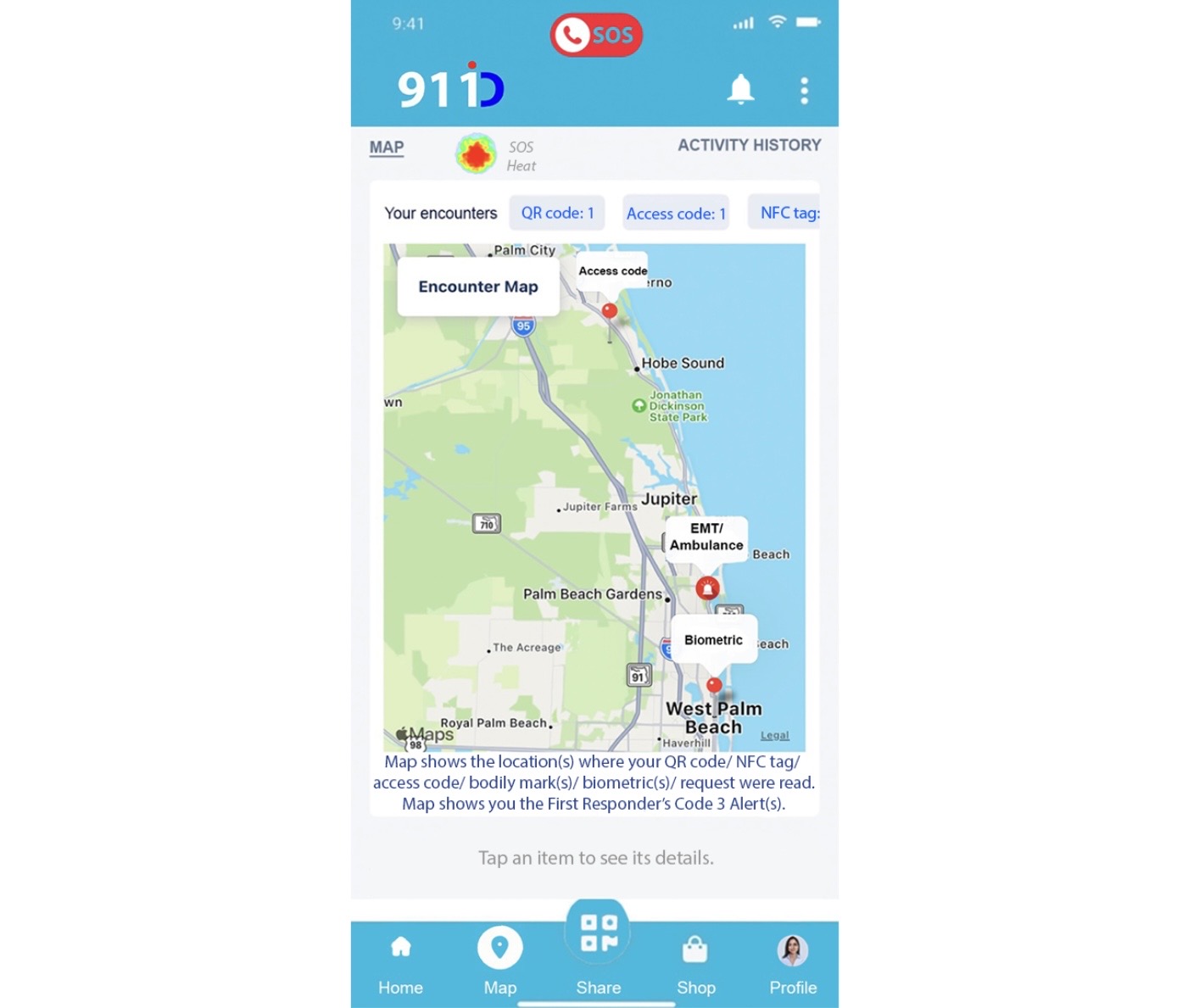 911 ID Emergency encounter map