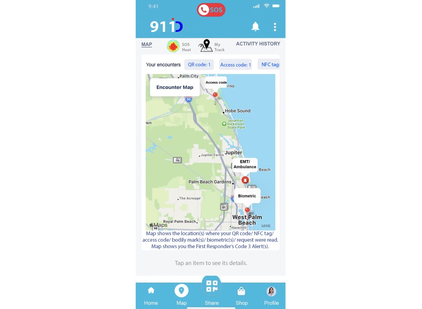 911 ID Emergency encounter map