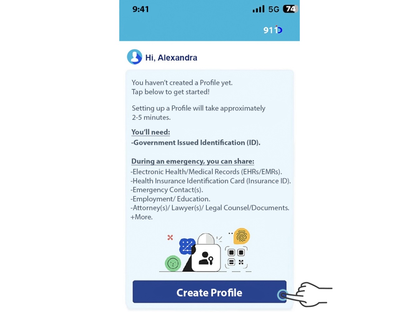 911 ID Create account profile