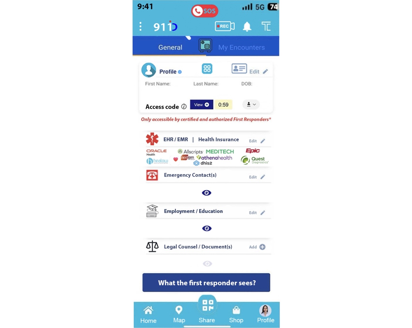 911 ID User account profile