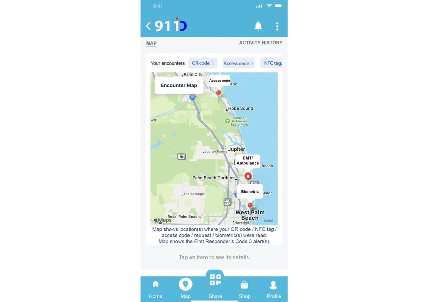 911 ID Emergency encounter map