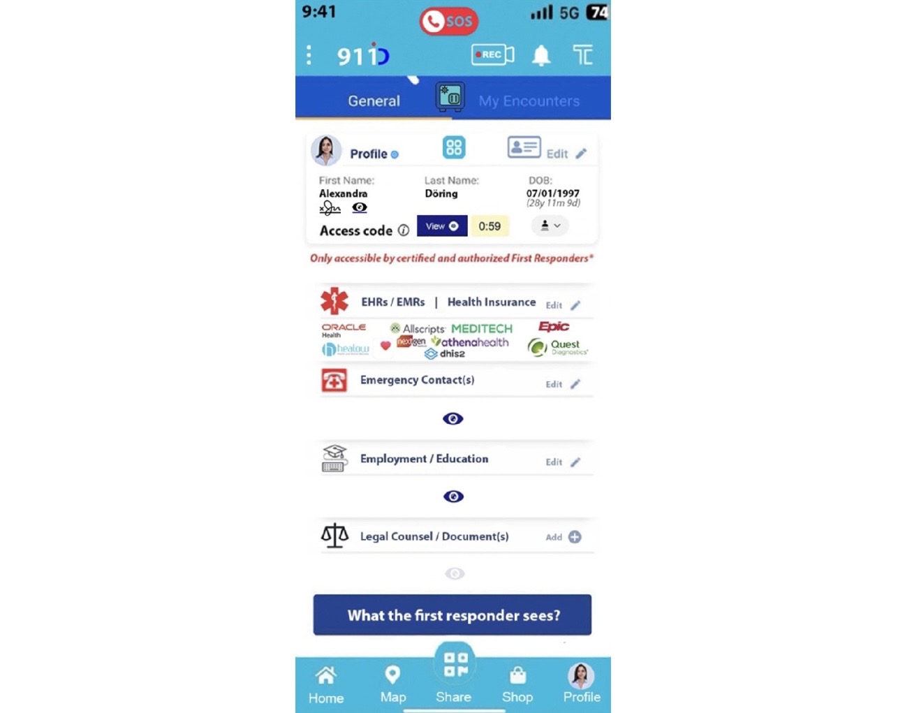 911 ID User account profile