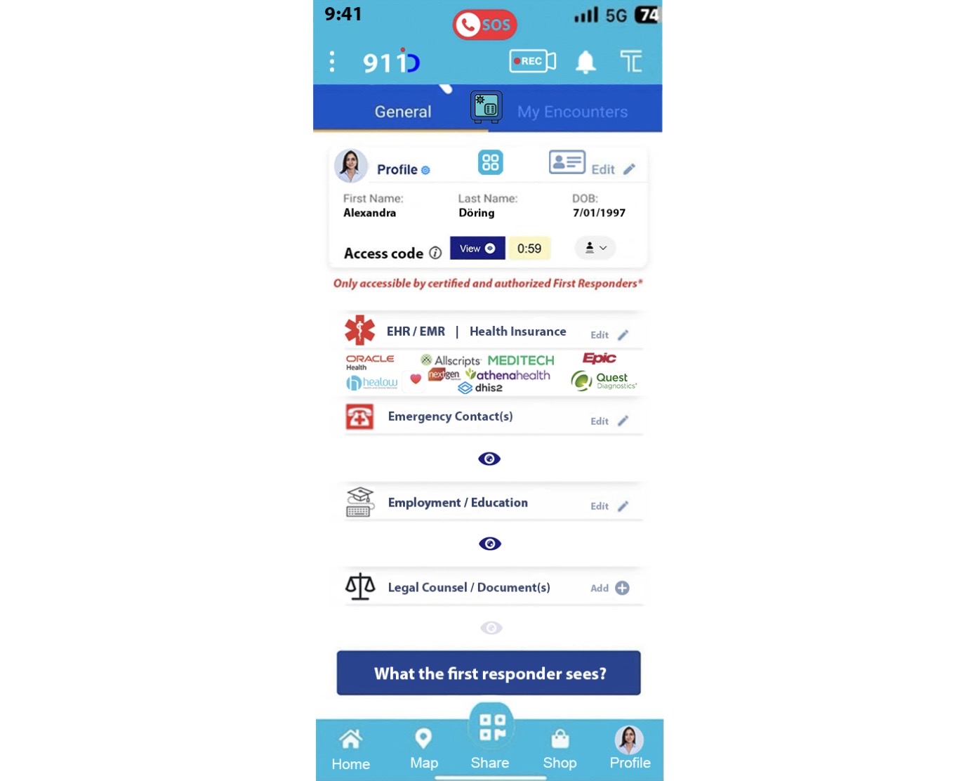 911 ID User account profile