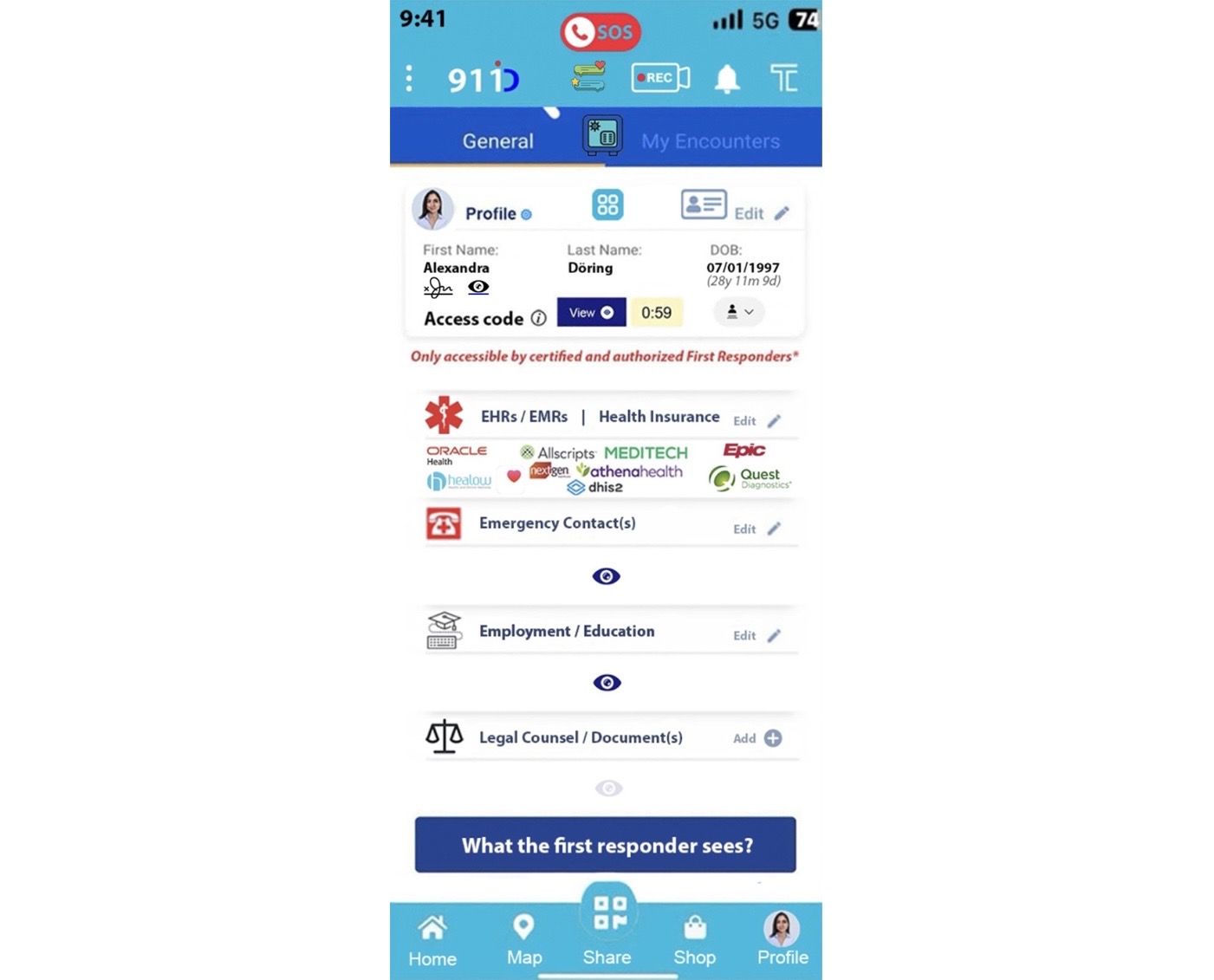 911 ID User account profile